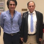 Dr Naeem Tareen with Rameez Raja famous cricketer and commentator on his visit to American heart center Duba